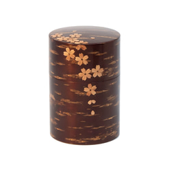 桜皮を使った秋田の伝統工芸品「樺細工」　総皮茶筒（大）桜吹雪 1枚目の画像