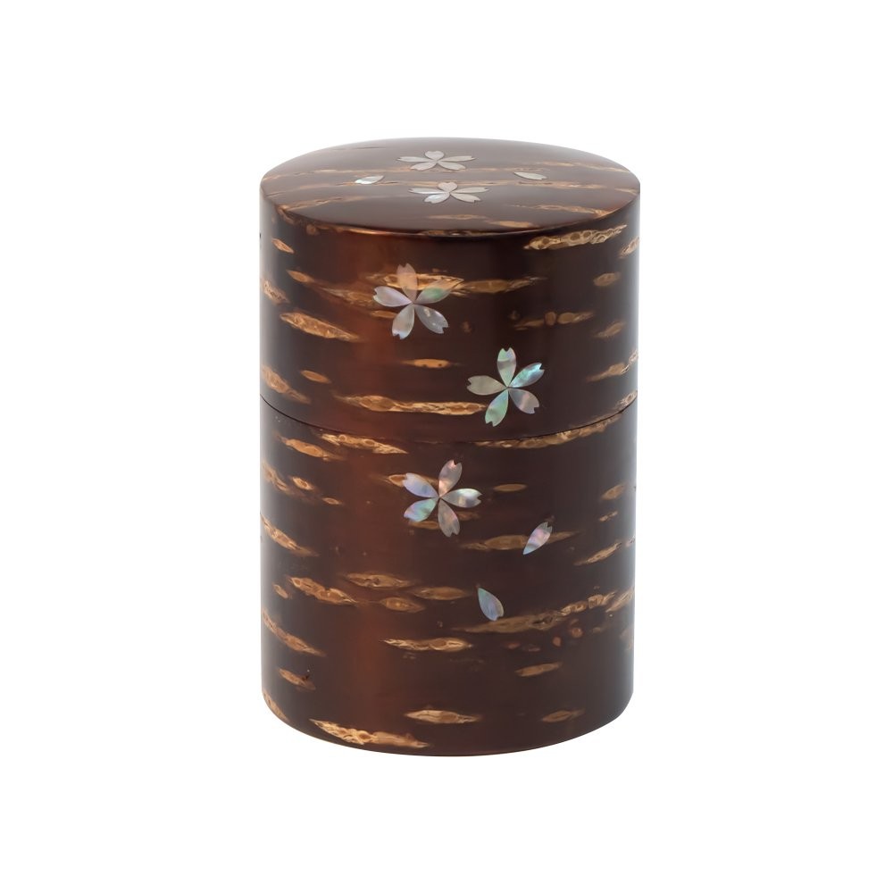 桜皮を使った秋田の伝統工芸品「樺細工」　総皮茶筒（大）ラデンs