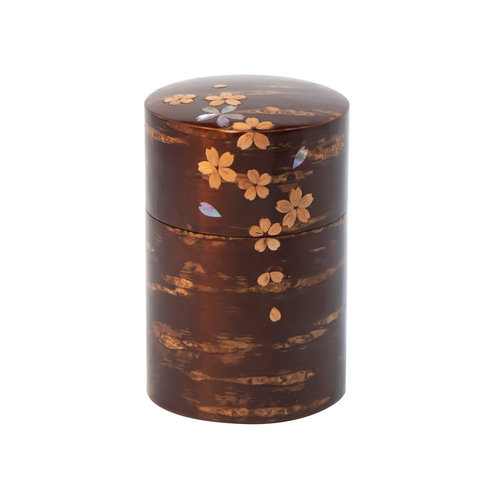 ☆R9 昭和レトロ 木製 樺細工 桜皮 茶筒 茶さじ付 おっきかっ 茶道具