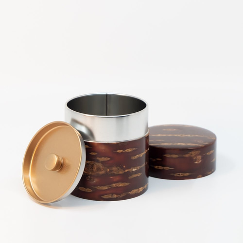 桜皮を使った秋田の伝統工芸品「樺細工」 茶缶 平150g ドリップ
