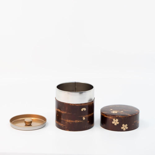 桜皮を使った秋田の伝統工芸品「樺細工」 茶缶 平150g 無地桜