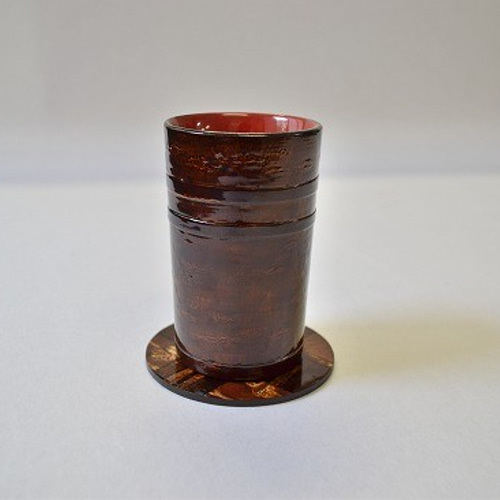 桜皮を使った秋田の伝統工芸品「樺細工」 丸型コースター 市松