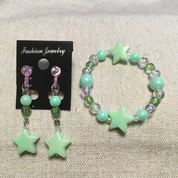 346、キッズイヤリング&キッズブレスレットセット ピンク 花