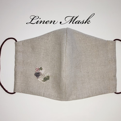 リネンに小さなバラの刺繍マスク 1枚目の画像