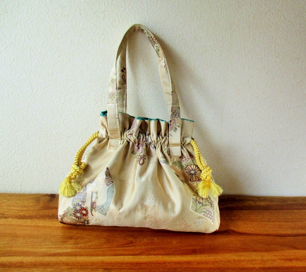 帯バッグ　巾着　御所の花―黄