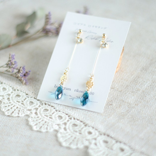 ✩.*˚レイチェル♡再販 クリスタルアクアオーラマロン 1粒ピアス