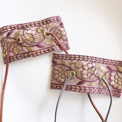 紐の色を選べる♪インド刺繡リボンのポニーフック　紫　パープル　ラップリボン　紐 5枚目の画像