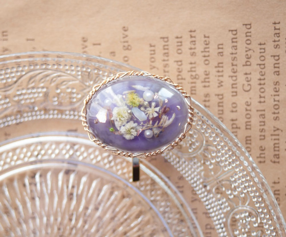 青紫のかすみ草の花束　ポニーフック オーバル 3枚目の画像