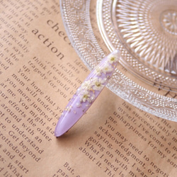 【SALE】白のかすみ草 紫ボタニカルヘアクリップ　バイオレット ドライフラワー 2枚目の画像