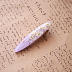 【SALE】白のかすみ草 紫ボタニカルヘアクリップ　バイオレット ドライフラワー 3枚目の画像