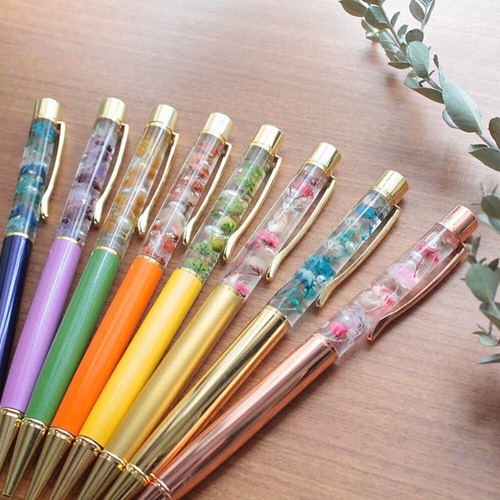 ボールペン　ハーバリウム　かすみ草　黒　オレンジ　黄色　パール　2本　セット hk0155_37a05349-f457-499e-9f75