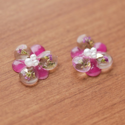 2way  pink flower アリッサムと淡水パールのお花ピアス or イヤリング　天然真珠 5枚目の画像