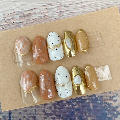 現品　1点限り　03247 ネイルチップ　ニュアンス　ミラー　まとめ売り 現品！ニュアンスネイルチップ ブラウン ミラーネイル ネイル