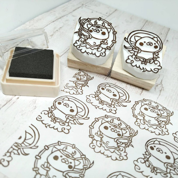 消しゴムはんこ♪猫風神・猫雷神♪2個セット♪ はんこ・スタンプ