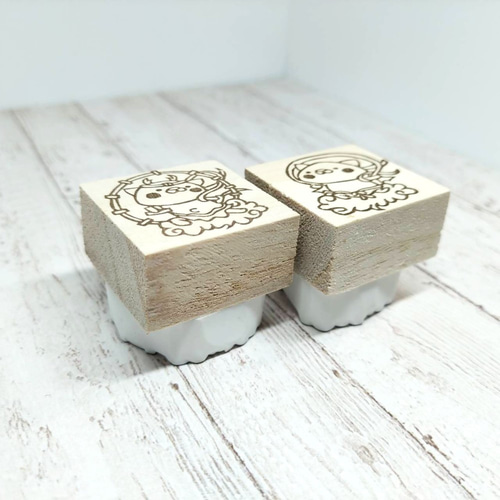 消しゴムはんこ♪猫風神・猫雷神♪2個セット♪ はんこ・スタンプ