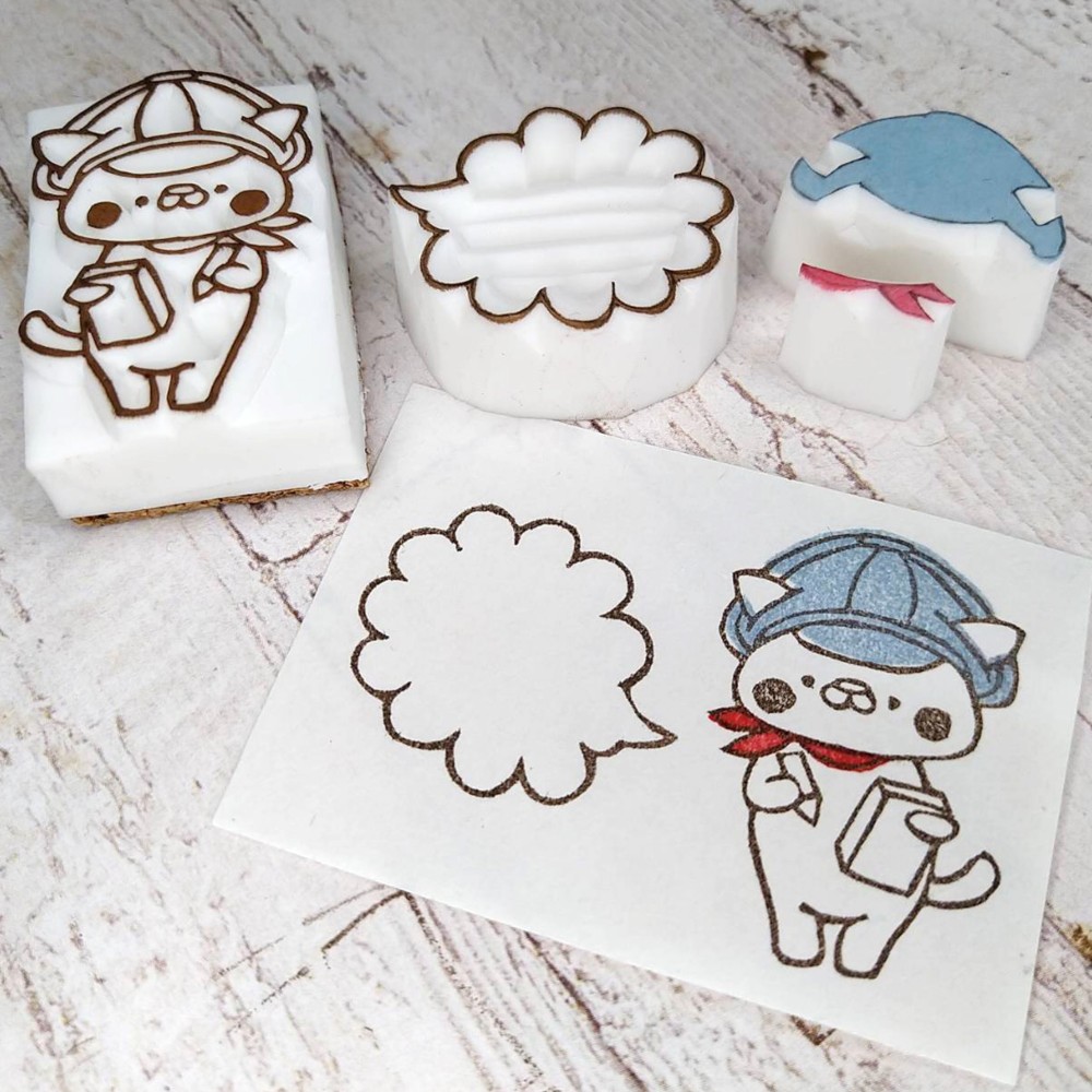 雨の日のねこ 消しゴムはんこ 消しゴムはんこ♪ねこ。ありがとうございます♪ぶち模様