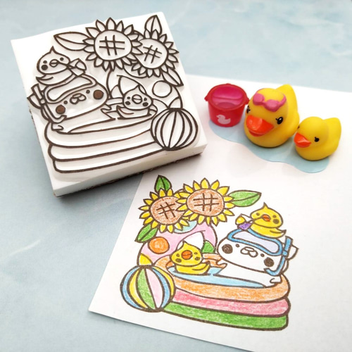 消しゴムはんこ No.239 一緒に水遊び 消しゴムはんこ No.239 一緒に水遊び