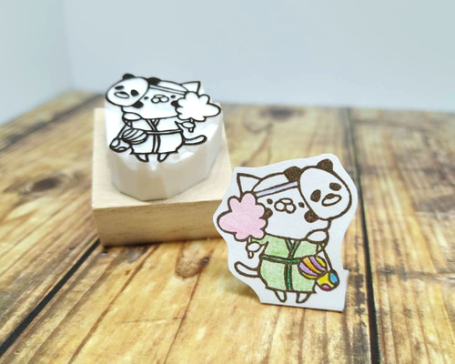消しゴムはんこ♪夏祭り♪めいいっぱい楽しむねこ♪ はんこ・スタンプ