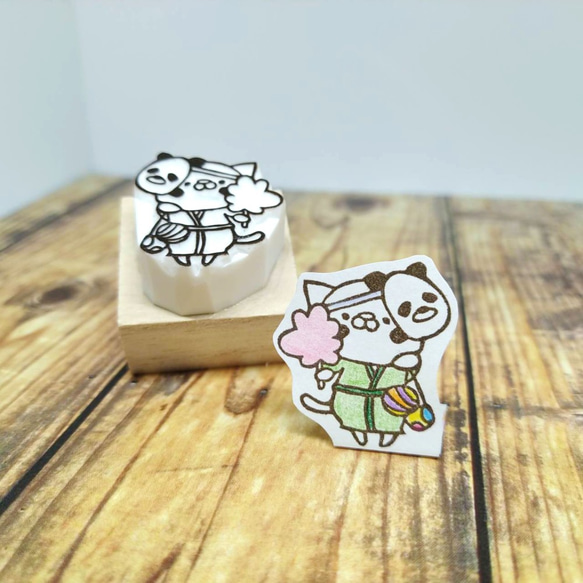 消しゴムはんこ♪夏祭り♪めいいっぱい楽しむねこ♪ はんこ・スタンプ