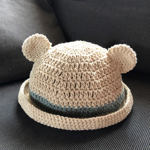 くまさん帽子 コットン100%の麦わら帽子風 帽子(ベビー・キッズ) es  