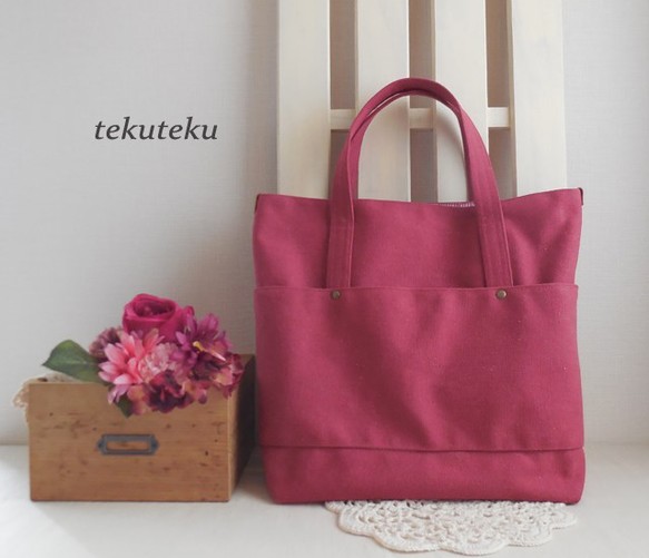 トラディショナル トートバッグ ヴィンテージ帆布 ローズ 1枚目の画像