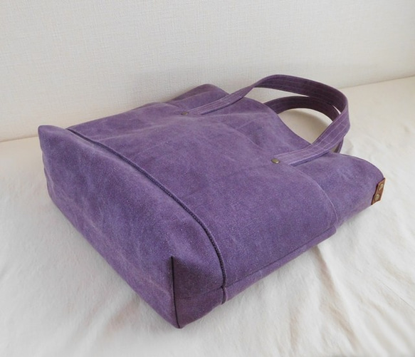 トラディショナルトートバッグ ヴィンテージ帆布 紫色 3枚目の画像
