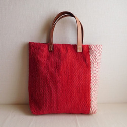 裂き織りバッグ 赤×生成り 1枚目の画像