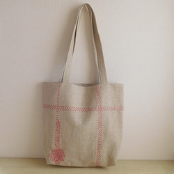 リネン  ステッチバッグ 赤 1枚目の画像