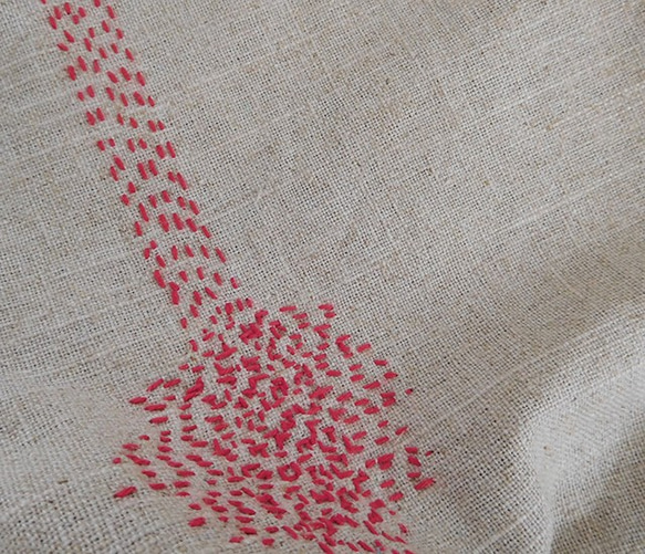 リネン  ステッチバッグ 赤 3枚目の画像