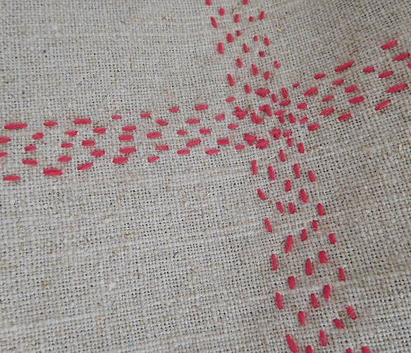 リネン  ステッチバッグ 赤 4枚目の画像