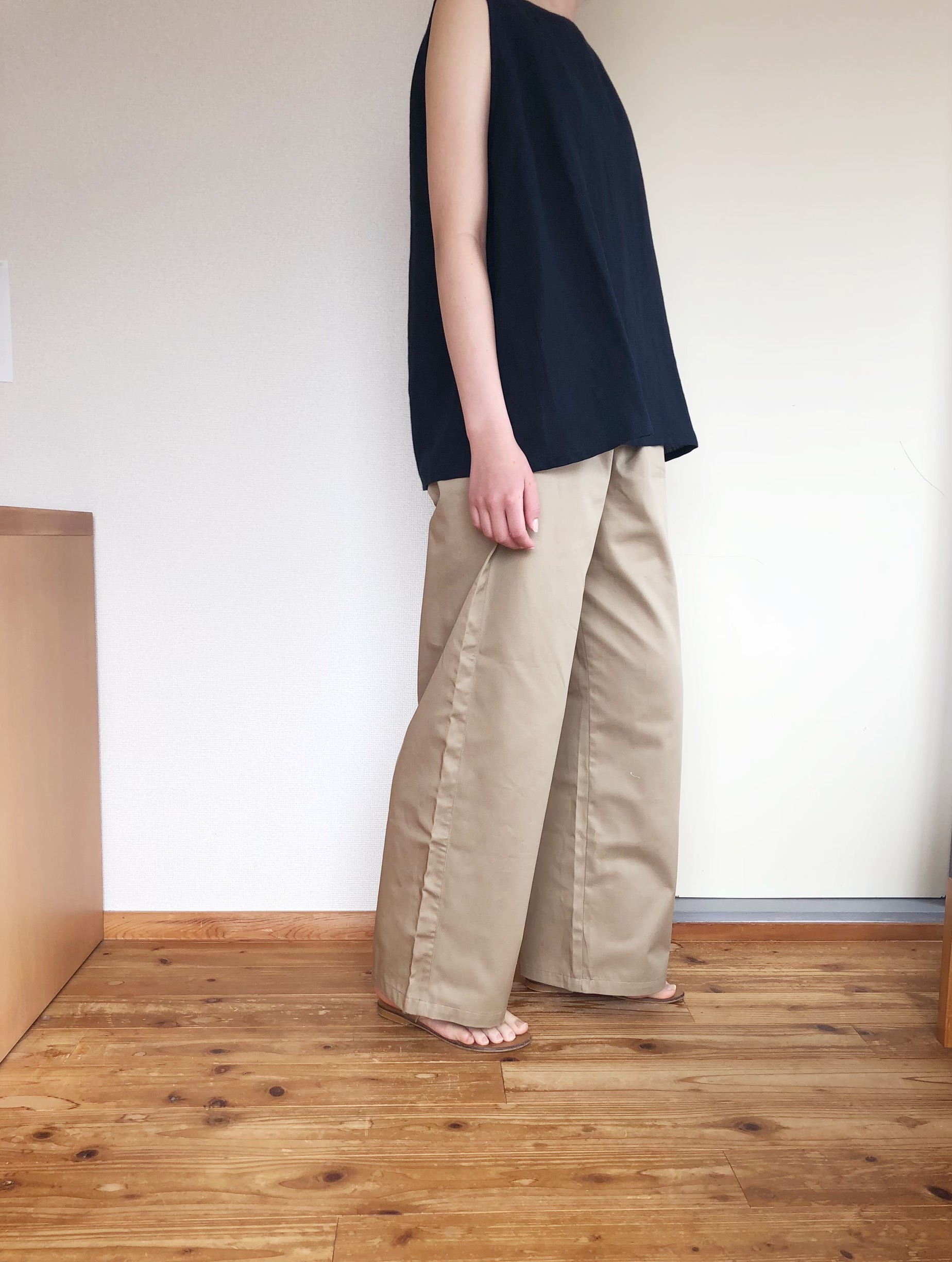 コットンストレートワイドパンツ   ベージュ