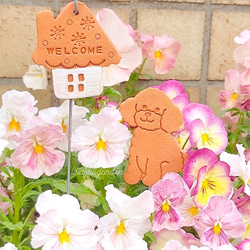 ぷくぷく　プードル　素焼き　ガーデンピック　ガーデニング　ガーデン雑貨　犬雑貨 3枚目の画像