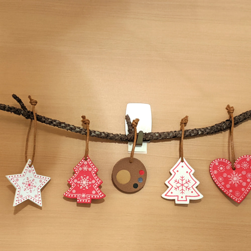 クリスマス オーナメント ガーランド 本革 木製 5個セット②