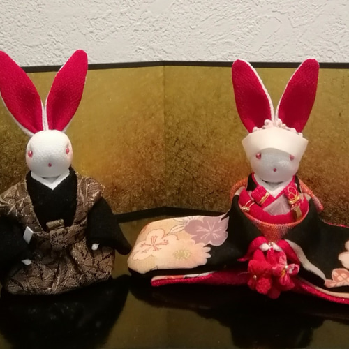 座り着物うさぎ 新郎新婦 ちりめん細工 その他人形 和布細工工房