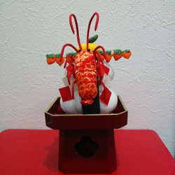 お正月 鏡餅 串柿・伊勢海老付き (ちりめん細工) その他置物 和布細工