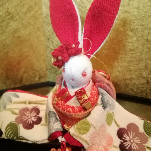 座り着物うさぎ 新郎新婦 ちりめん細工【Seiko様ご注文品】 その他人形 