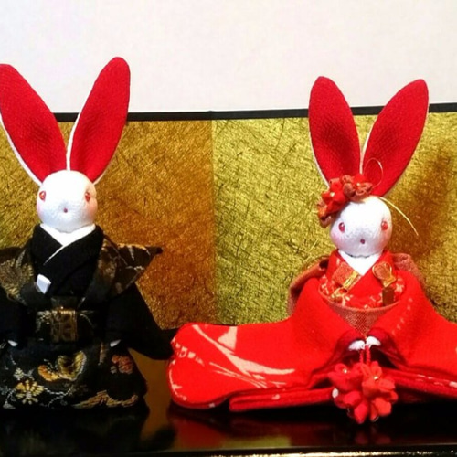 うさぎのちりめん新郎新婦人形 うさぎのちりめん新郎新婦人形 ウェルカムドール ちりめんうさぎの新郎