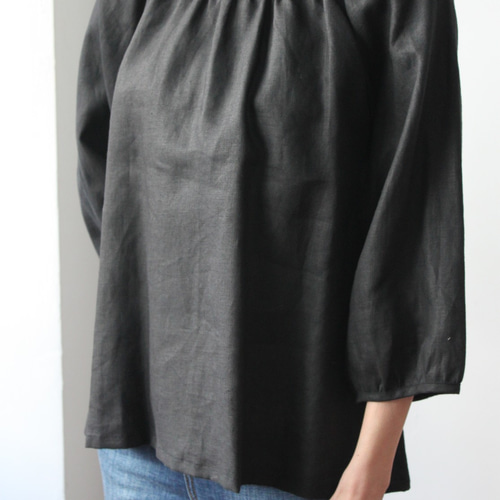 Creema限定SALE】黒リネンバックリボンブラウスM-LL、3L-5L、6L