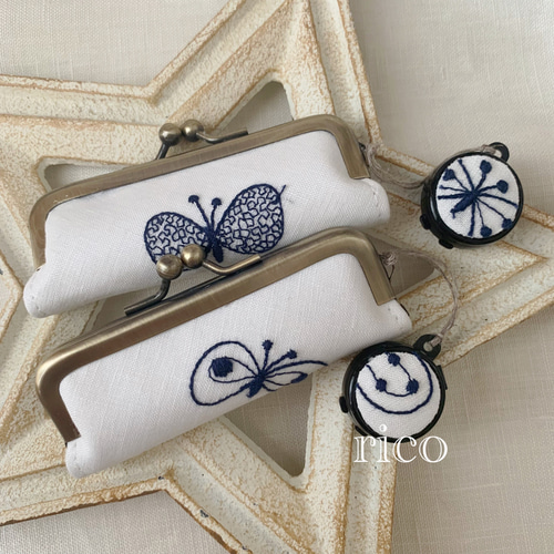 ミナペルホネンちょうちょ柄！！印鑑ケースmini朱肉付き♡ がま口 rico