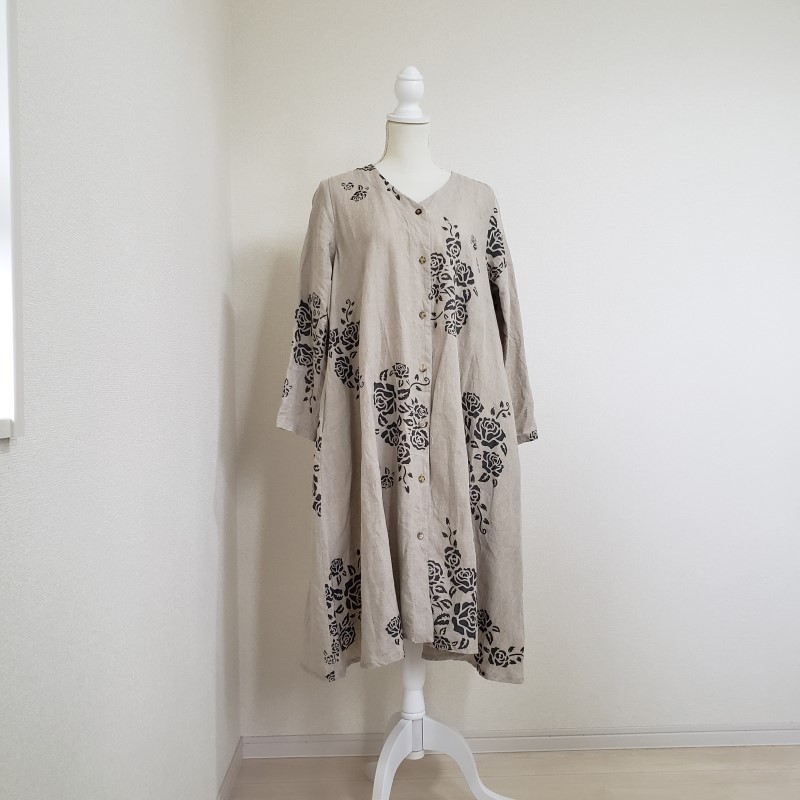 コーディガンコート＊Aラインシルエットバラ柄