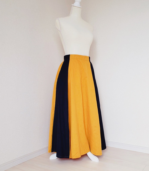 フレアスカート#ロングスカート#6枚はぎスカート#麻混 1枚目の画像