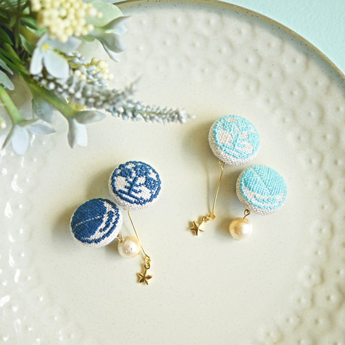 漢字刺繍「星・月」イヤリング（夜/昼） イヤリング