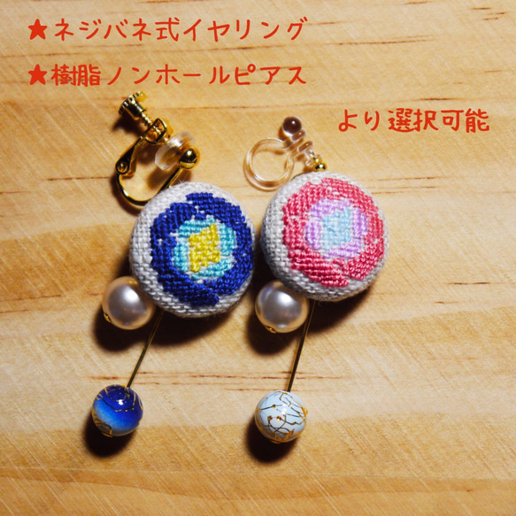 玫瑰刺繡胡桃木羈扣耳環 18/圈 Rose Rose Rose 第4張的照片