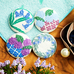 あじさい 刺繍くるみボタンブローチ/ヘアゴム plantsplanet 紫陽花 アジサイ 3枚目の画像