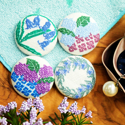 あじさい 刺繍くるみボタンブローチ/ヘアゴム plantsplanet 紫陽花
