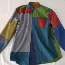 世界に一つだけのシャツ｜Ⅼサイズ｜ファッと軽い着心地・オトナのメンズシャツ｜サイズ調整OK｜遠州織物一点モノ― 5枚目の画像
