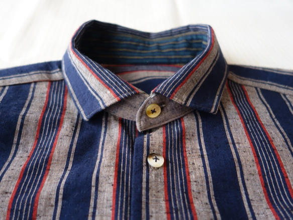 世界に一つだけのシャツ｜Мサイズ｜ファッと軽い着心地・オトナのメンズシャツ｜サイズ調整OK｜遠州織物一点モノ― 5枚目の画像