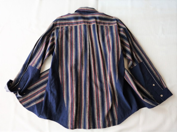 世界に一つだけのシャツ｜Мサイズ｜ファッと軽い着心地・オトナのメンズシャツ｜サイズ調整OK｜遠州織物一点モノ― 遠州綿紬