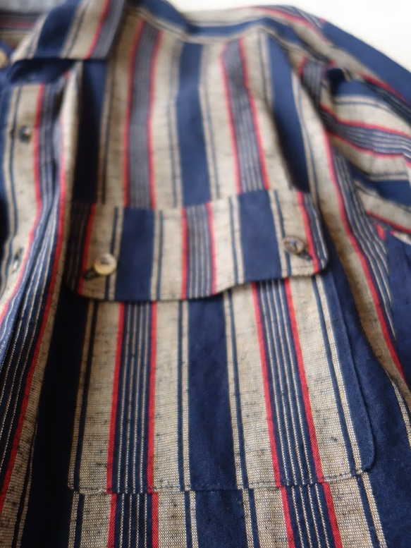 世界に一つだけのシャツ｜Мサイズ｜ファッと軽い着心地・オトナのメンズシャツ｜サイズ調整OK｜遠州織物一点モノ― 遠州綿紬