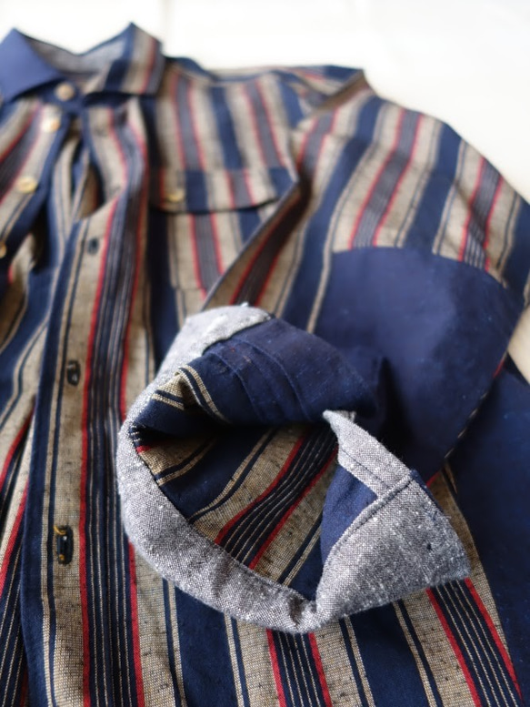 世界に一つだけのシャツ｜Мサイズ｜ファッと軽い着心地・オトナのメンズシャツ｜サイズ調整OK｜遠州織物一点モノ― 遠州綿紬